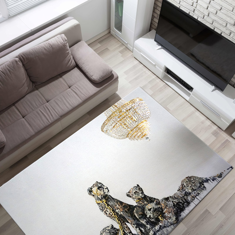 Non-Woven Thin Type Printed Rug Featuring a Detailed Geometric Pattern in Soft Hues Ideal for Indoor Use and Home Decor