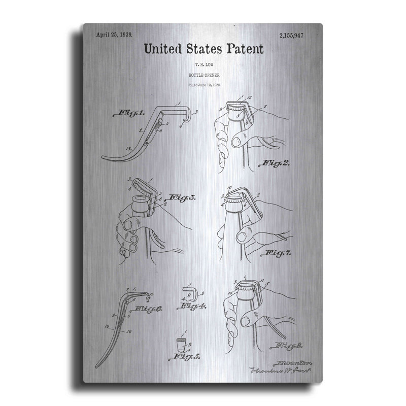 «Bottle Opener Blueprint Brevet White» par Patents, H 16 po x l 12 po