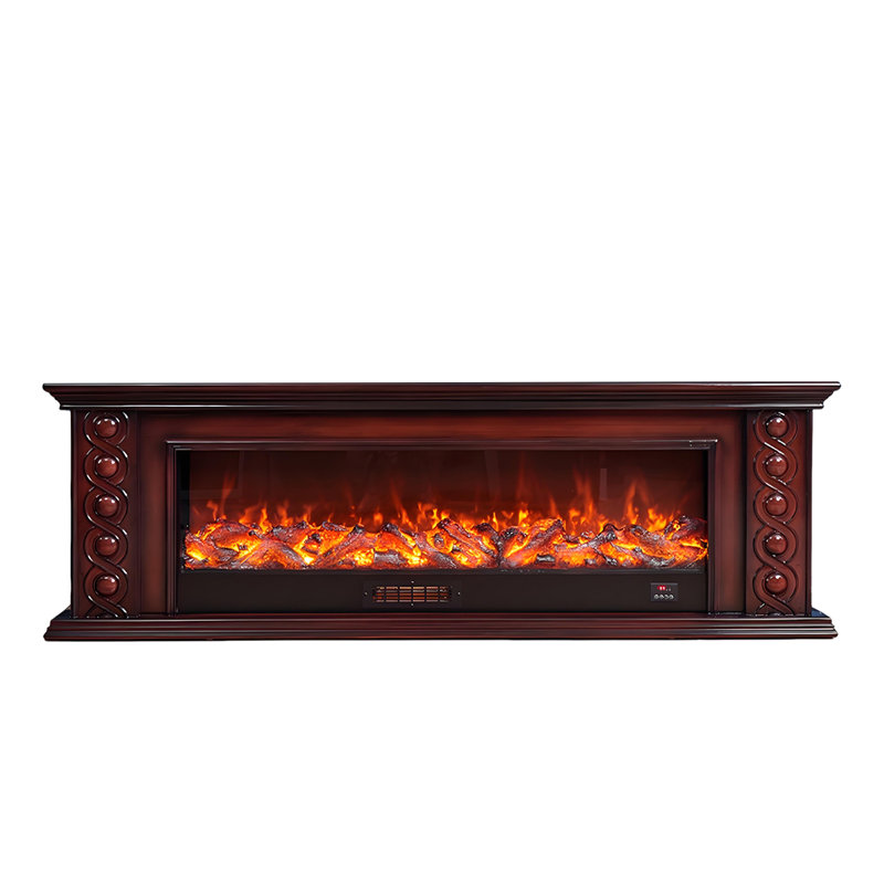 78.74"Brown Solid Wood Simulated Flame TV Cabinet Heating Electric Fireplace, Brown
