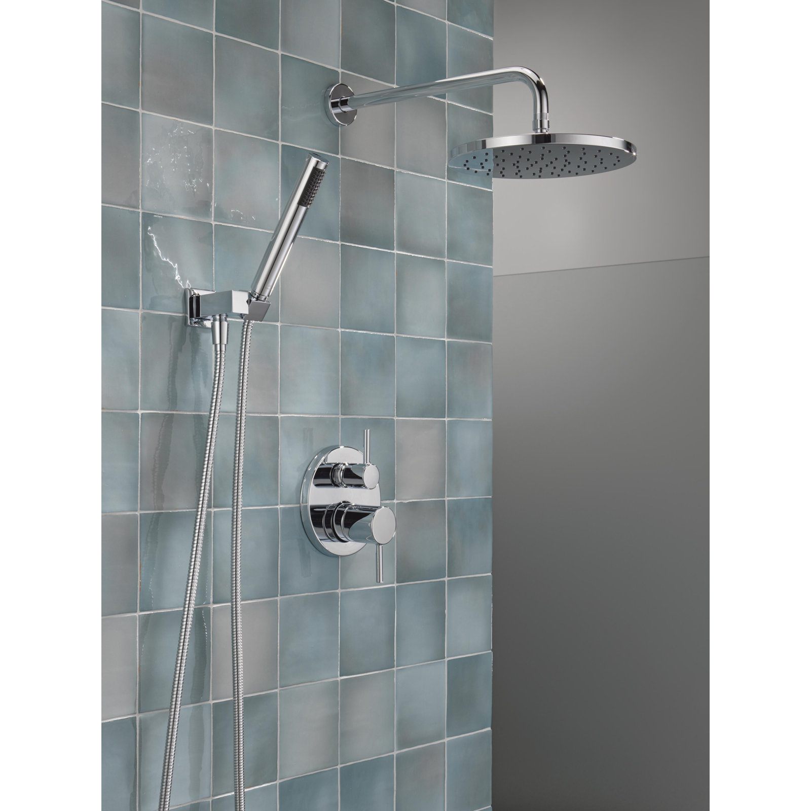 Modern Raincan Round Shower System, Rain Shower Head with Handheld Spray, Shower Faucet Set, Chrome