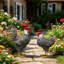Statues de jardin en métal coq et poule, décor de jardin en fer fabriqué à la main (ensemble de 2)-130480619