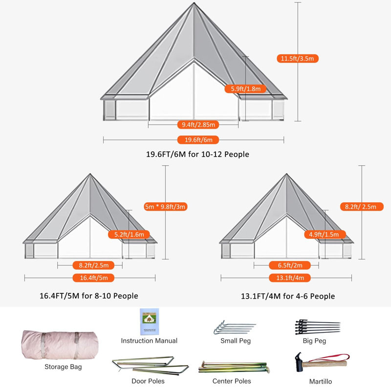 Toile cloche tente, tente 4 saisons avec 2 réchauds, Blanc 1, H 117,6 po x l 196,8 po x P 196,8 po