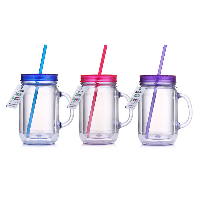 Grande tasse de voyage isolante en plastique 20 onces mason, Bleu / Rose / Mauve
