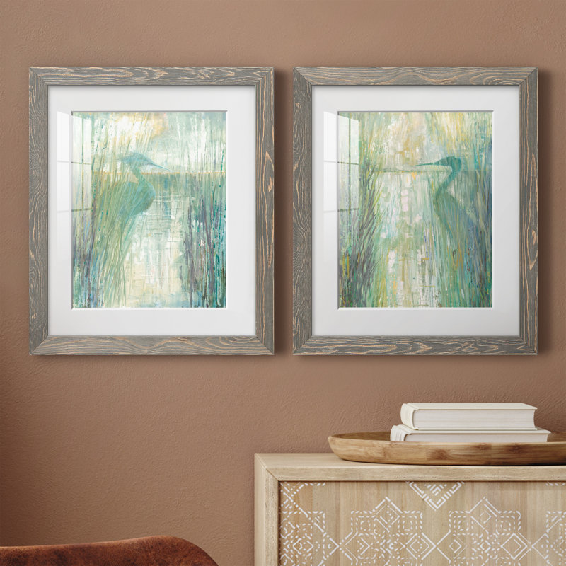 Morning Egret I - ensemble de 2 reproductions d'art, H 20 po x l 34 po x P 1,5 po, Cadre en papier gris