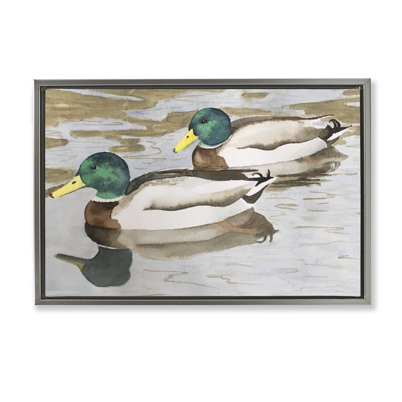 Cadre flottant Mallard Ducks, design Stephanie Fielden, H 17 po x l 25 po, Cadre flottant gris lustré