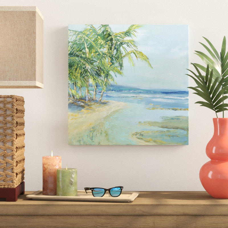 «Blue Coastal Lagoon», peinture sur toile, H 20 po x l 20 po, Toile tendue