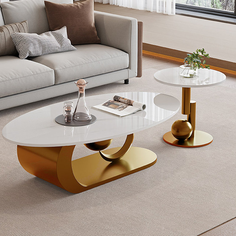 Ensemble de tables basses Modern, H 15,75 po x L 51,18 po x l 27,56 po, Blanc, Or