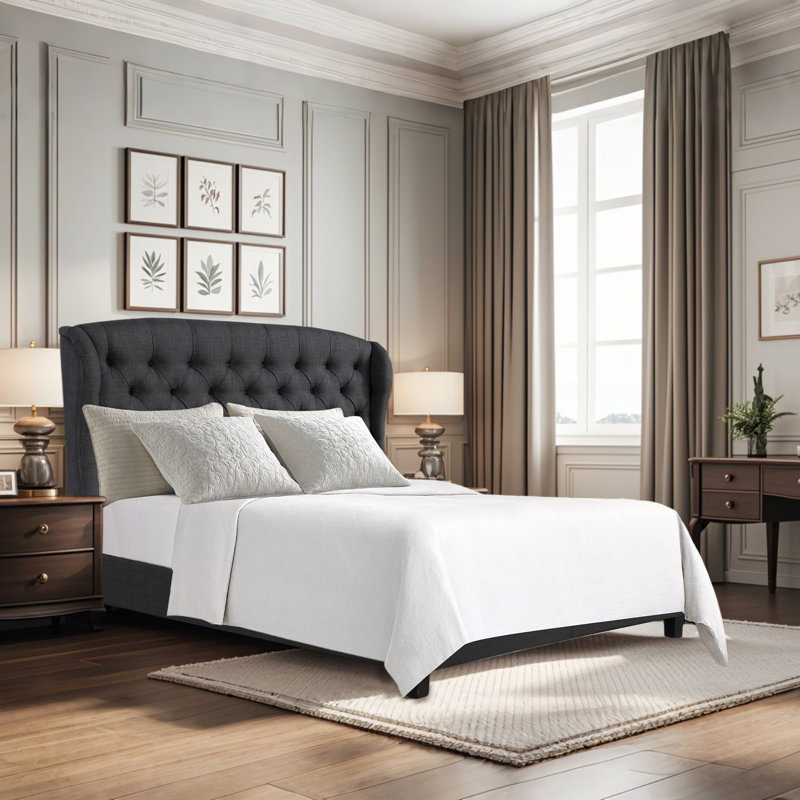 Lit plateforme tapissier Virginia, Double XL, Gris foncé