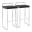 Tabouret de bar empilable contemporain avec coussin en velours noir et structure en acier inoxydable - Paquet de 2