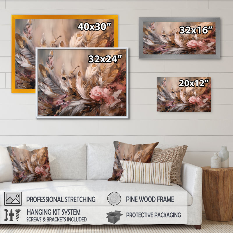 Rotonia " Gold Feather Wanderlust VI ", Black Picture Framed, 12" H x 20" W x 1" D
