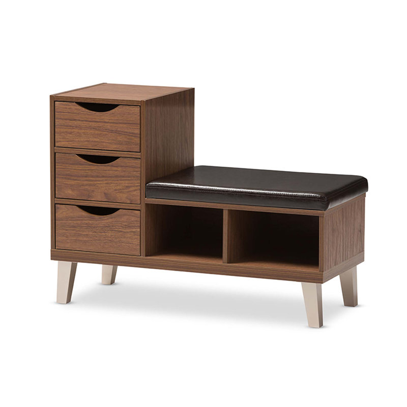Banc de rangement rembourré Allie, Brun