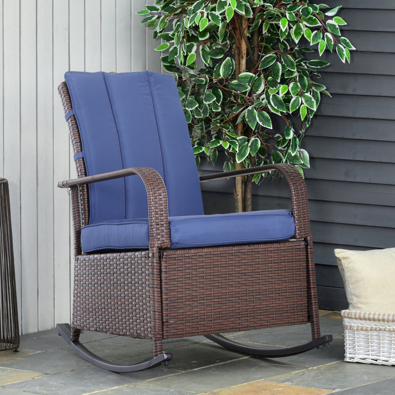 Chaise berçante d'extérieur avec dossier et repose-pieds réglables, rembourrée, pour le jardin, le porche, inclinable dans la cour, cour rembourrée, bleu