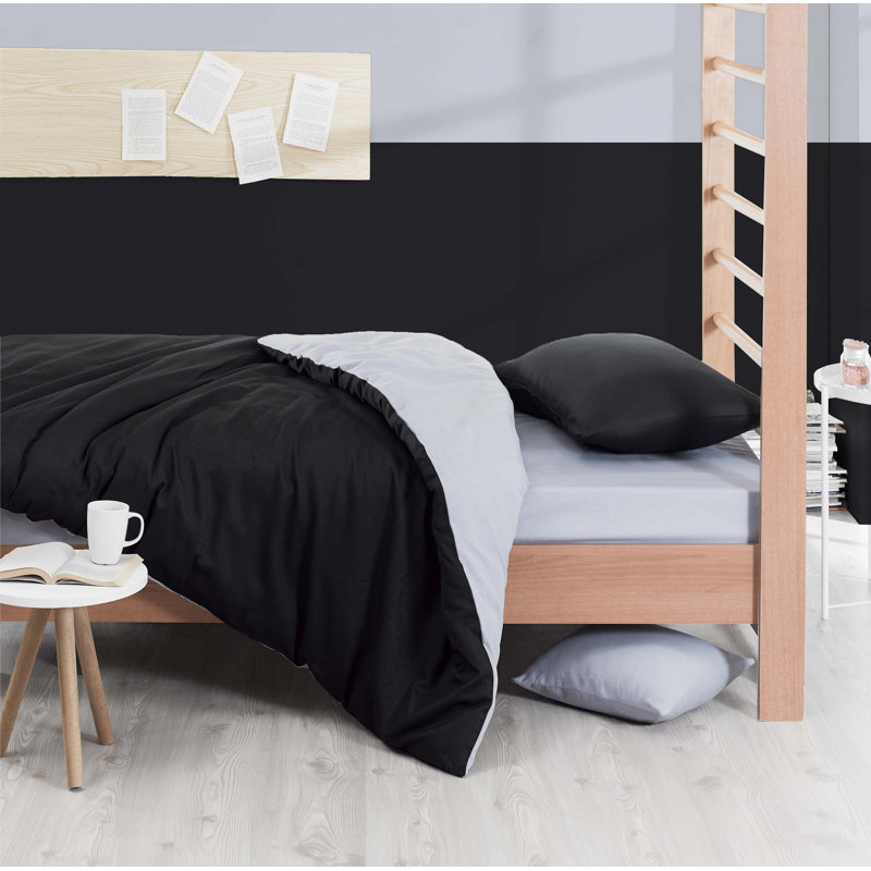 Ensemble de housse de couette en mélange de coton Fabiane, Noir/rose, Housse de couette double TG + 3 pièces supplémen