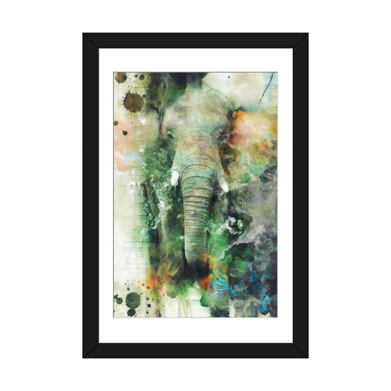 «Elephant», impression sur toile, Papier d'art encadré noir, Blanc, H 24 po x l 16 po x P 1 po