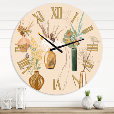 Bouquets de fleurs sauvages dans des vases dorés III - Horloge murale traditionnelle