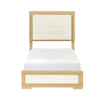 Mobilier de chambre à coucher contemporain en bois avec tête de lit à panneau DEL avec finition naturelle et blanche