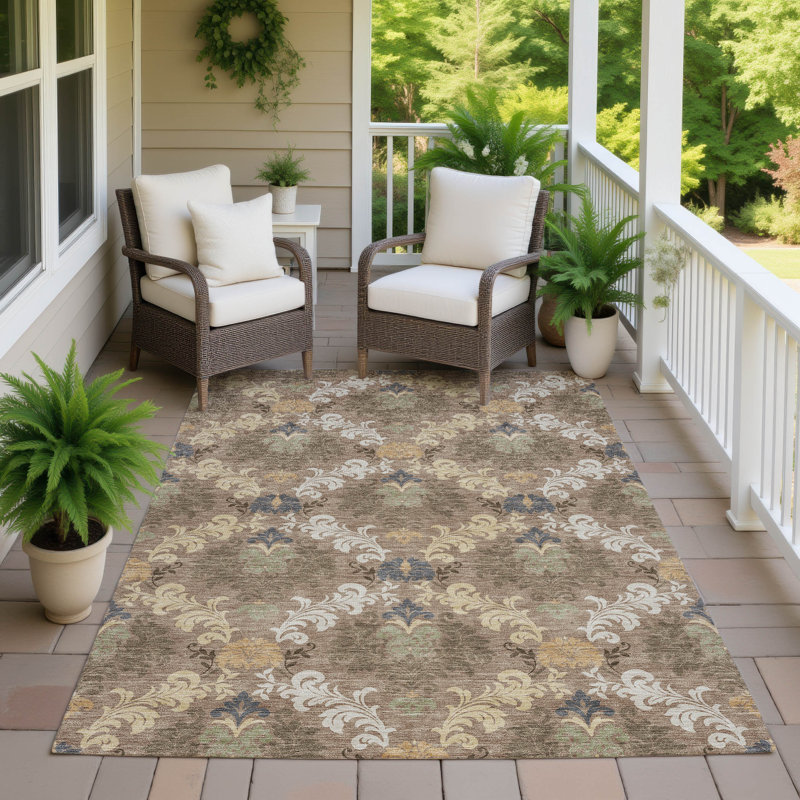 Tapis damassé intérieur / extérieur lavable à la machine ACN2544, 3 pi x 5 pi, Brun