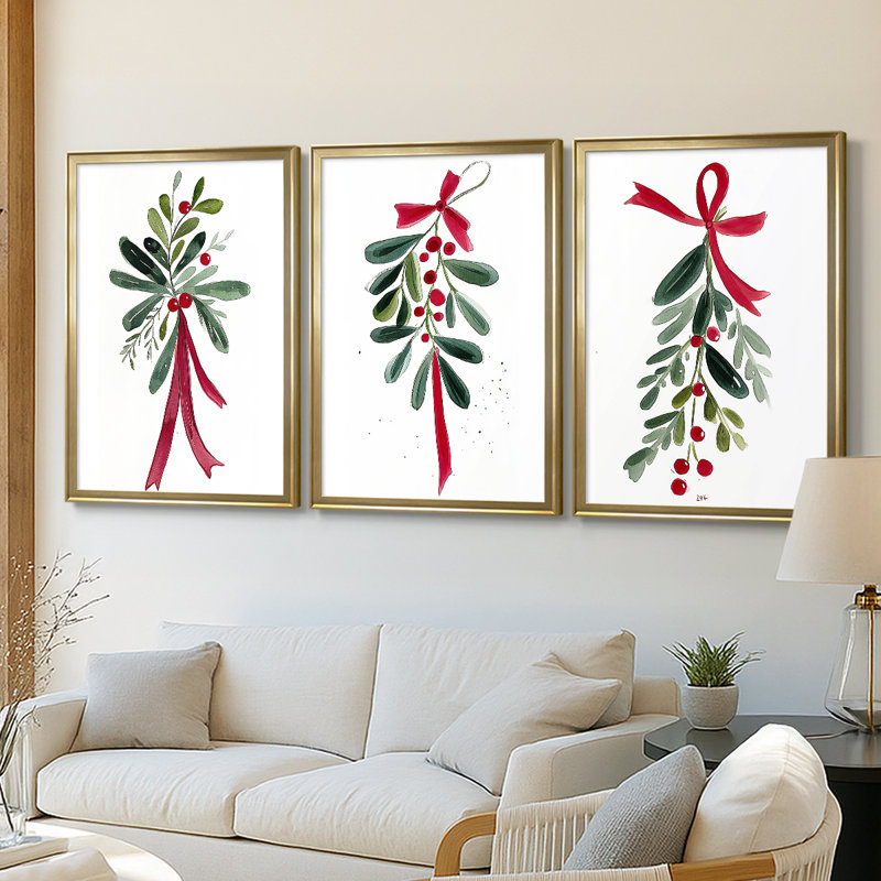 Christmas Holiday Art Cxxxi - Toile tendue avec châssis sur mesure - 3 pièces, H 39 po x l 81 po, Doré