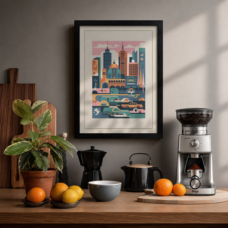 City in Layers Modern - Framed Print, A1 - 84.1 x 59.4 cm, Black