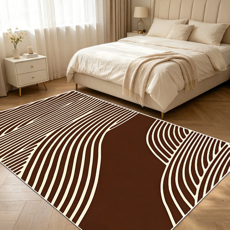 1PC dark brown off-white wavy linear abstract area rugs for Living Room, Soft and Comfortable, Suitable for all seasons, easy-to-maintain, machine washable Indoor floor mat, Under Table Farmhouse suitable for dining room, bedroom, entryway, kitchen,...