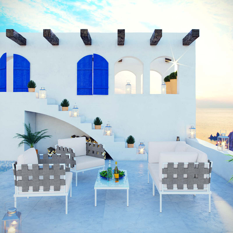 Modway Harmony 5-Piece White Aluminum Outdoor Sectional Sofa Set