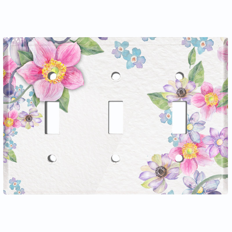 Plaque murale colorée avec interrupteur à bascule coloré 3 fleurs Sakura