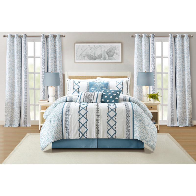Ensemble d'édredon en microfibre 15 pièces Anthony Taupe, Très grand édredon + 14 pièces supplémentaires, Bleu