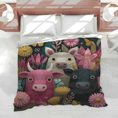 Whimsical Cows And Flowers Comforter
