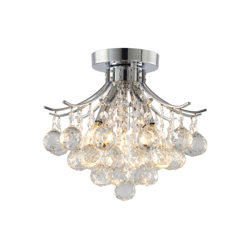 Crapps 3-Light Gold Crystal Semi Flush Mount, Chrome