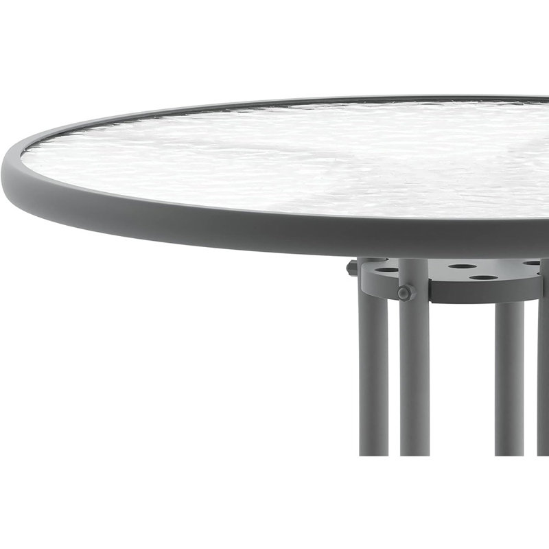 Table ronde en métal trempé 31,5 po avec plateau ondulé Amlie, Transparent / Argent