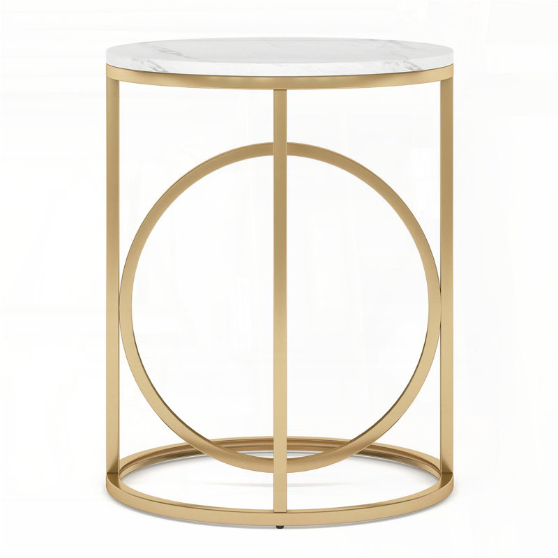 Table de bout ronde en marbre avec structure en métal doré - 2 niveaux