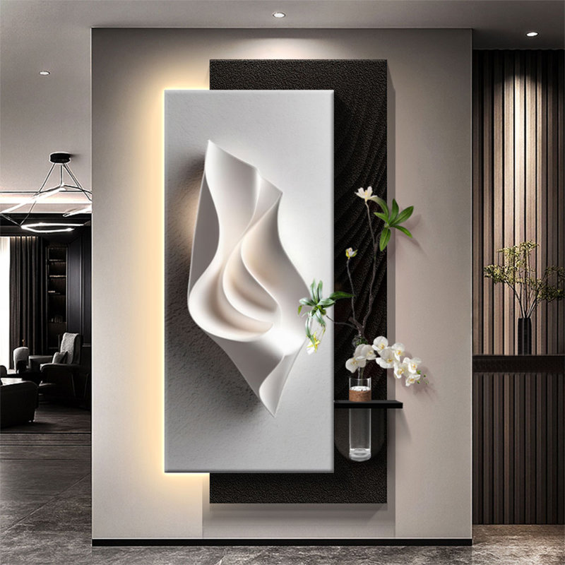 Art mural luxueux à DEL en grès avec tablette hydroponique de luxe 3D, H 62,99 po x l 31,5 po x P 1,18 po