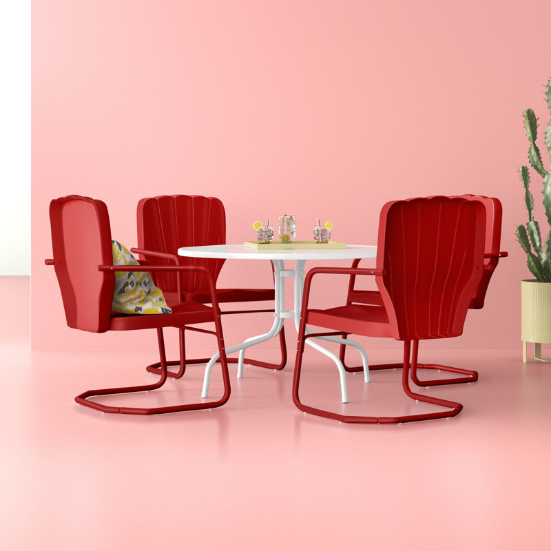 Kasen 4 - Person Patio Dining Set with Round Table, Red