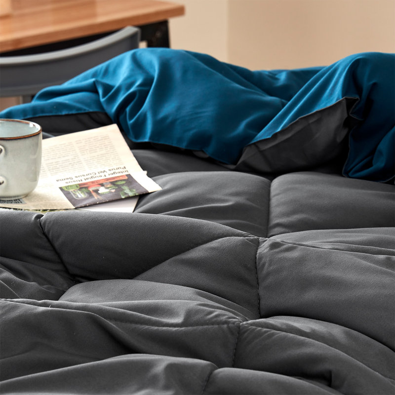  Reversible Microfiber Twin XL Dorm Comforter, Faded Black/Navy Blue