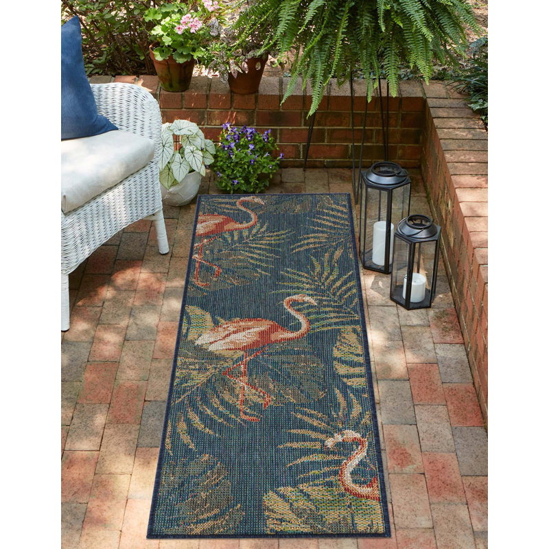Tapis intérieur / extérieur bleu marine Rolla, Tapis de couloir 2 pi x 3 pi 11 po