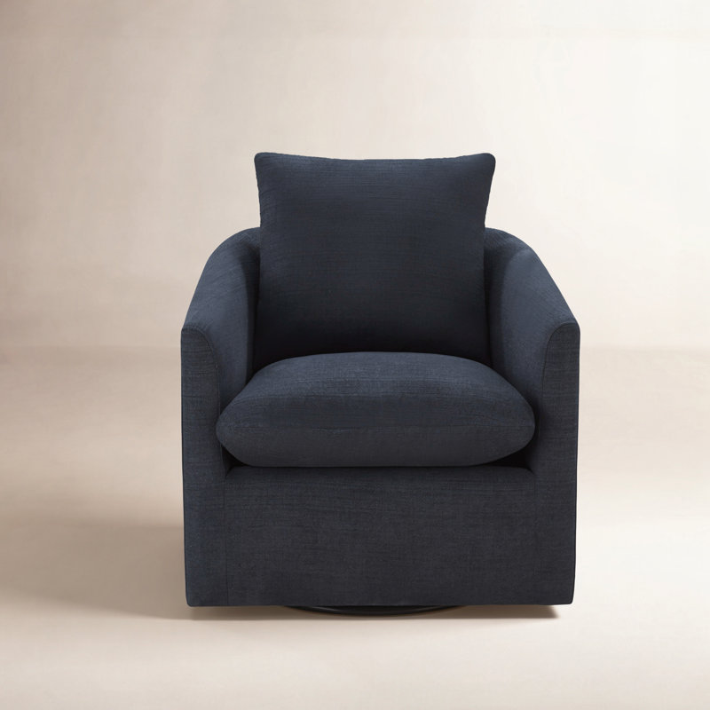 Ahn Menta 33.5'' Upholstered Swivel Barrel Chair, Flannigan Midnight Tweed