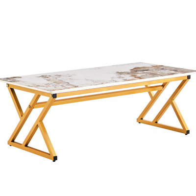 Chic Sintered Stone Coffee Table With Firm Metal Leg Support Modern Made Of And Metal, 47X23.6, Adds Appeal To Living Area