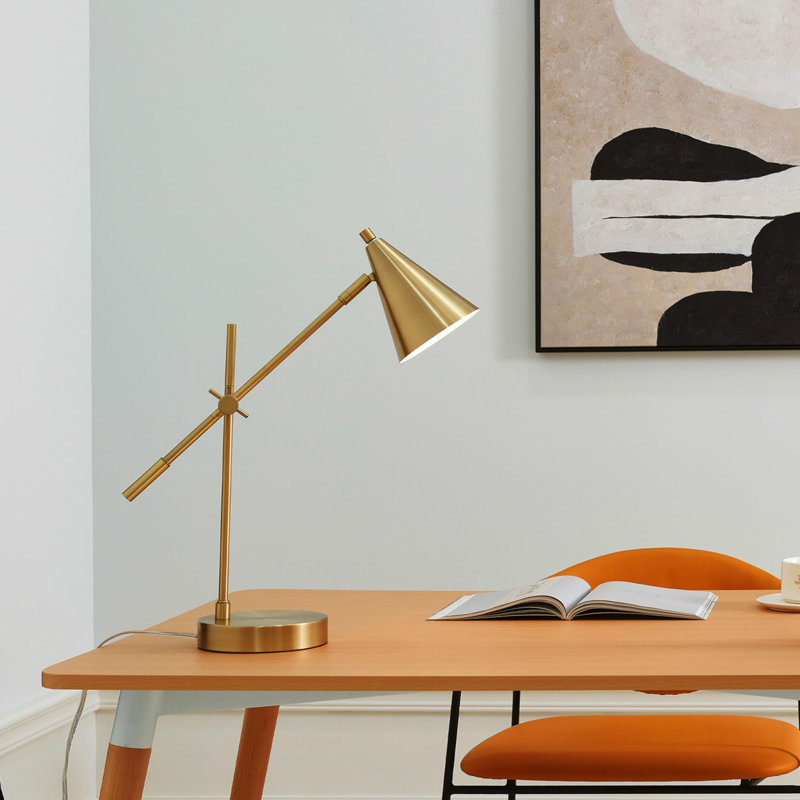 18" Table Lamp, Height Adjustable, Counterbalanced Arm, Rotary Switch On Lampshade