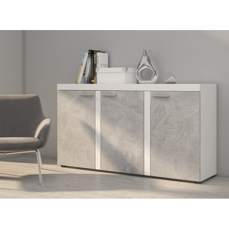 Nikolov 149 cm W Chest of Drawers, White/Light Concrete