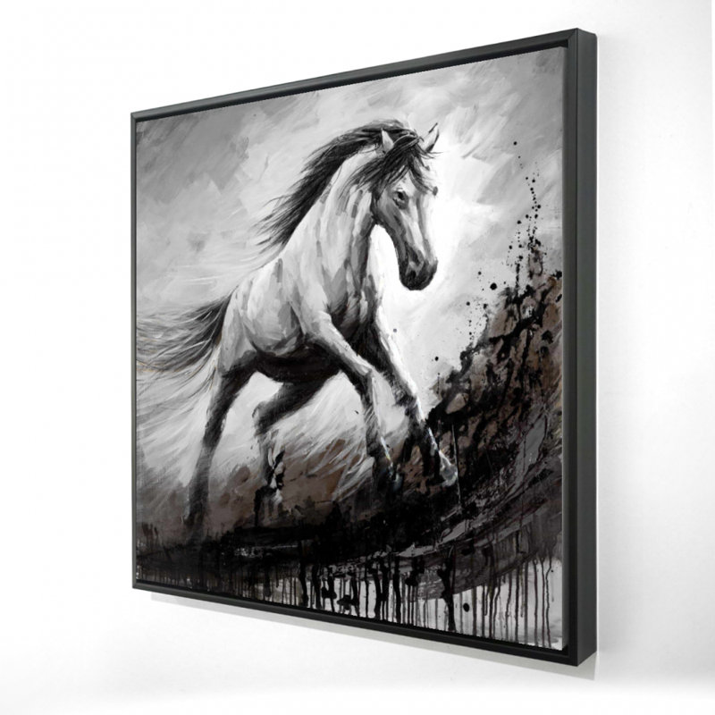 «White Horse in the Wind», décor de toile encadrée blanc rustique