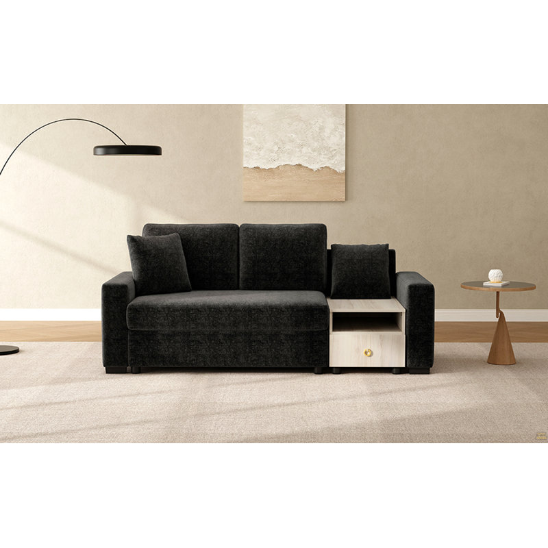 Canapé modulaire rembourré avec accoudoirs et console centrale, Noir