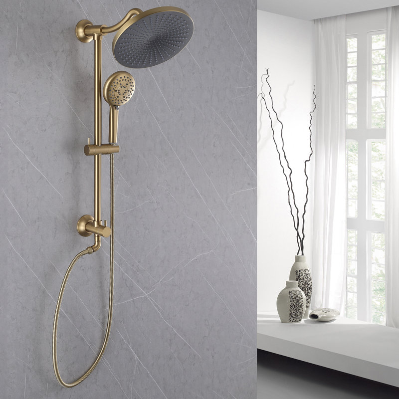 10" Wall Mounted Exposed Complete System With Rain Shower Head And Handheld Shower, Brushed Gold