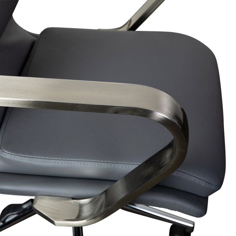 Fauteuil de direction pivotant rembourré à dossier moyen avec accoudoirs, Gris, Chrome chrome