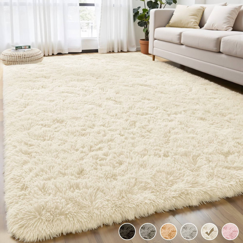 9 ft x 12 ft Soft Fluffy Area Rug,Plush Memory Foam Rug with Non-Slip Backing, Beige, Rectangle 9' x 12'