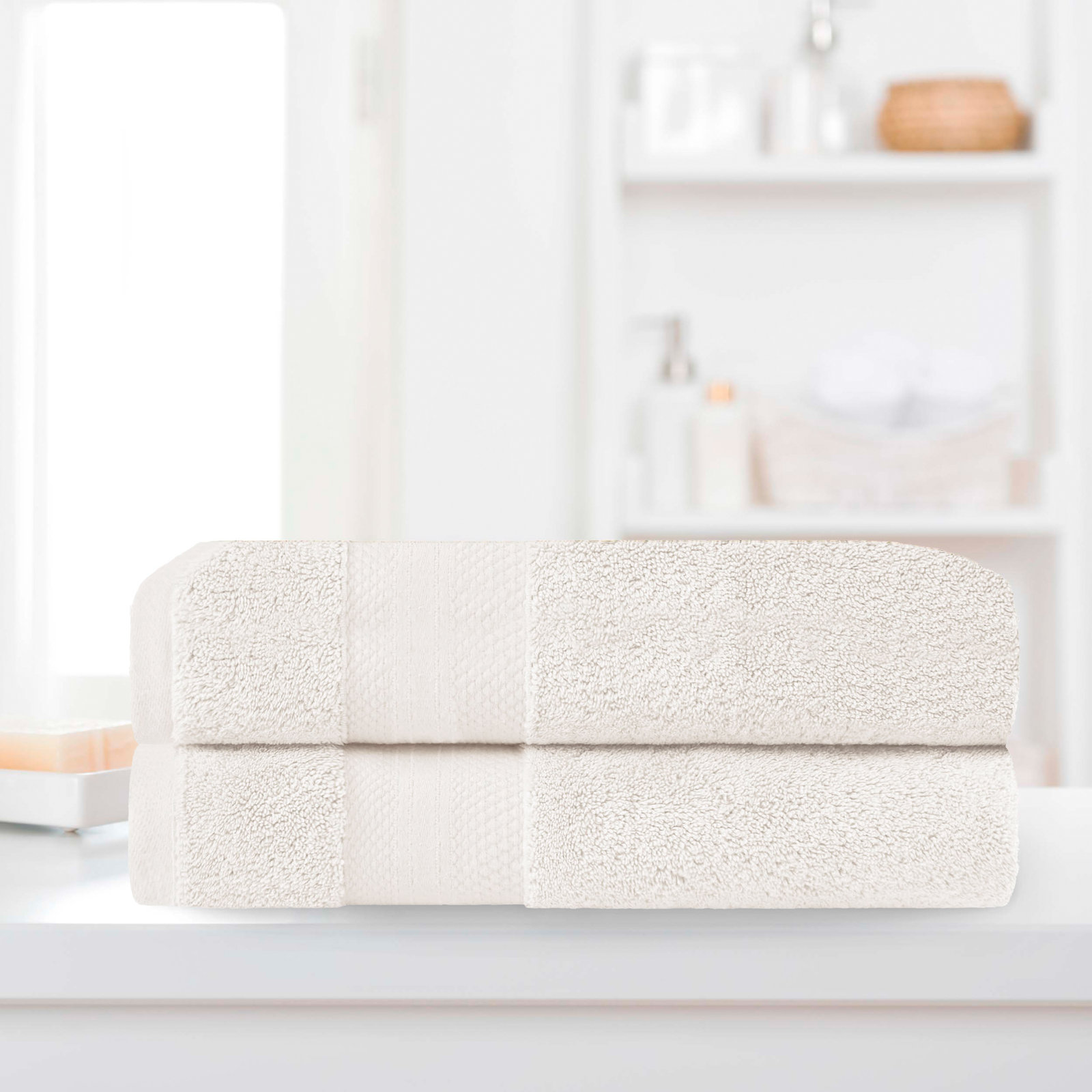 Finnian Ultra-Plush Heavyweight, 100% Turkish Towel Collection, Ivory, Bath Sheets - 2 Pack