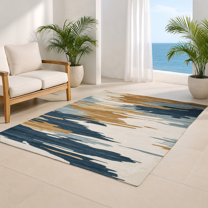 Watercolor Beige Indoor and Outdoor Area Rug, Rectangle 4' x 6'