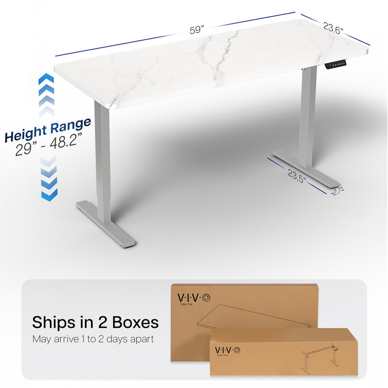 Bureau debout électrique 60 po x 24 po VIVO, Gris