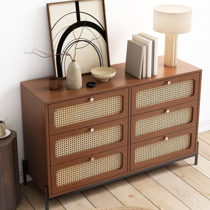 Commode décorative 6 tiroirs Axiel, Noyer
