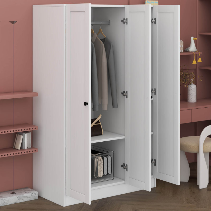 Armoire à 3 portes avec tablettes, Blanc
