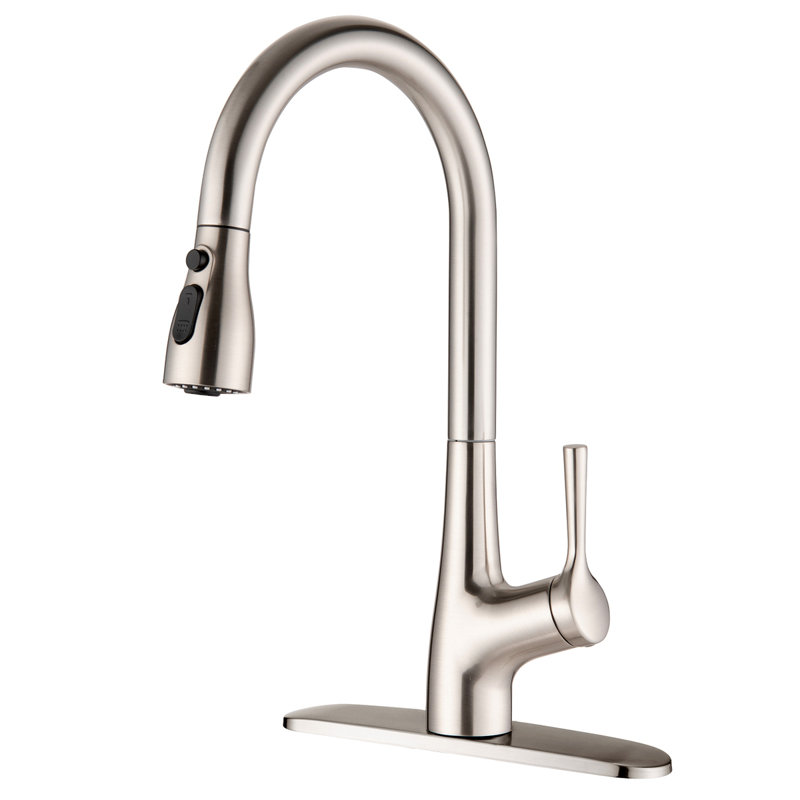 Robinet d'évier de cuisine à poignée simple, Nickel brossé